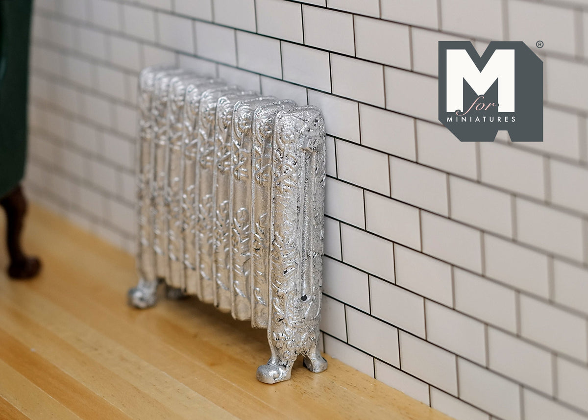 1:12 Scale Miniature Antique Style Column Radiator with Feet, 2-3/4 inch long, DIY Dollhouse Supply (silver)