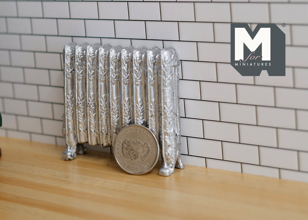 1:12 Scale Miniature Antique Style Column Radiator with Feet, 2-3/4 inch long, DIY Dollhouse Supply (silver)