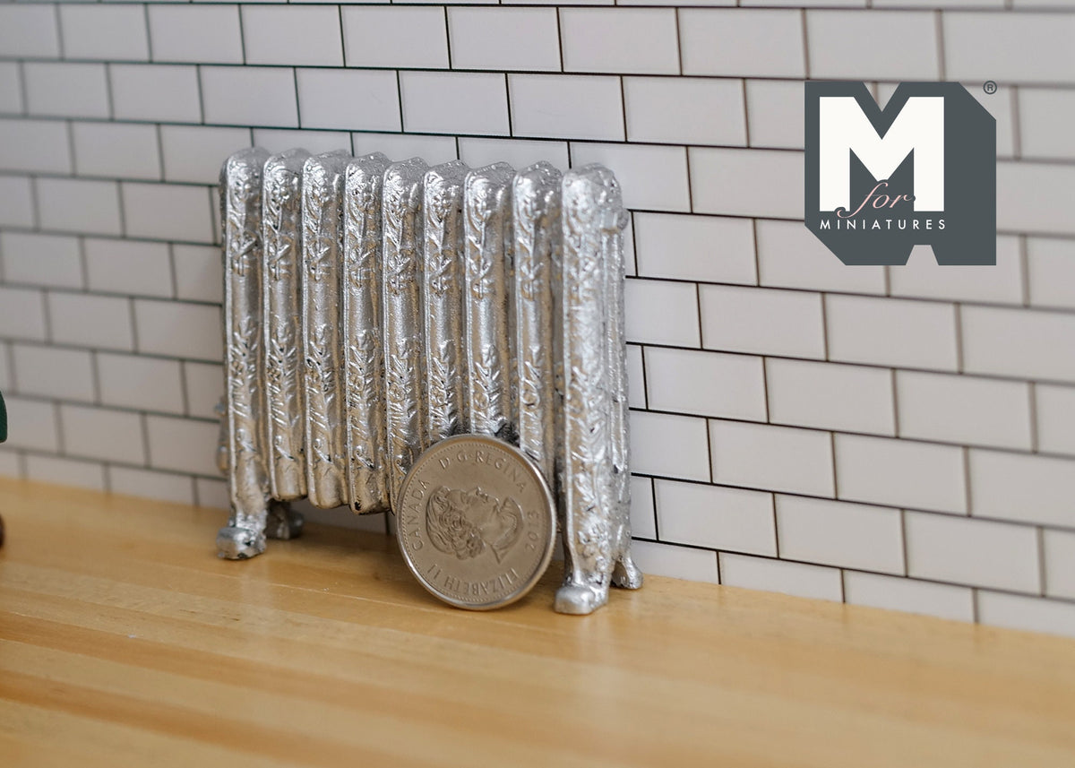 1:12 Scale Miniature Antique Style Column Radiator with Feet, 2-3/4 inch long, DIY Dollhouse Supply (silver)