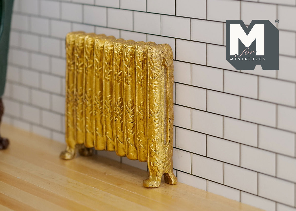1:12 Scale Miniature Antique Style Column Radiator, 2-3/8 inch tall, DIY Dollhouse Supply (gold)