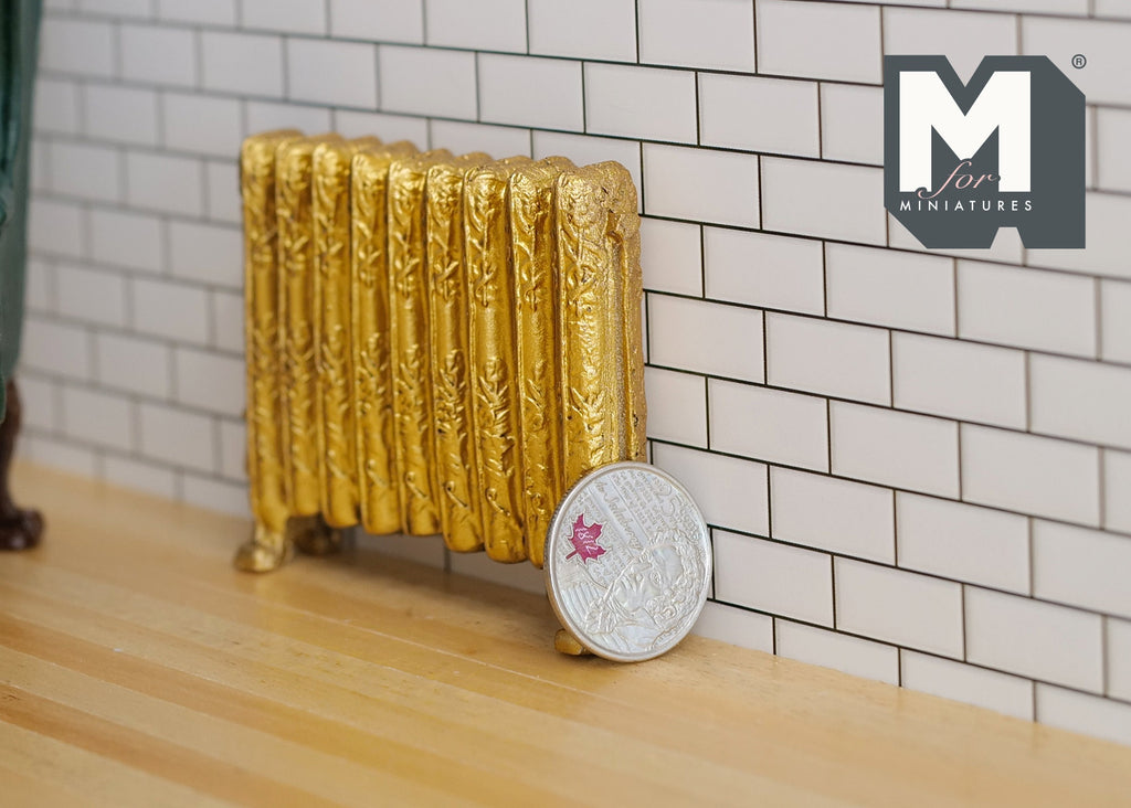 1:12 Scale Miniature Antique Style Column Radiator, 2-3/8 inch tall, DIY Dollhouse Supply (gold)