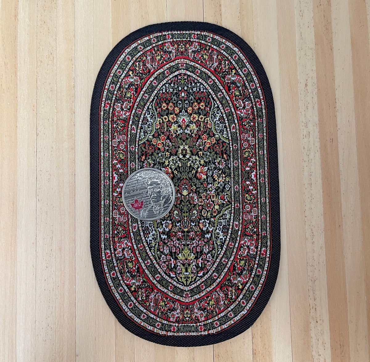 1:12 Scale Miniature Oval Area Rug with Floral Medallion, 5-11/16 inch long, DIY Dollhouse Supply