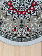 1:12 Scale Miniature Round Area Rug with Medallion and Border, 5-7/16 inch dia., DIY Dollhouse Supply (gray and red)