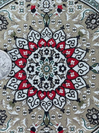 1:12 Scale Miniature Round Area Rug with Medallion and Border, 5-7/16 inch dia., DIY Dollhouse Supply (gray and red)