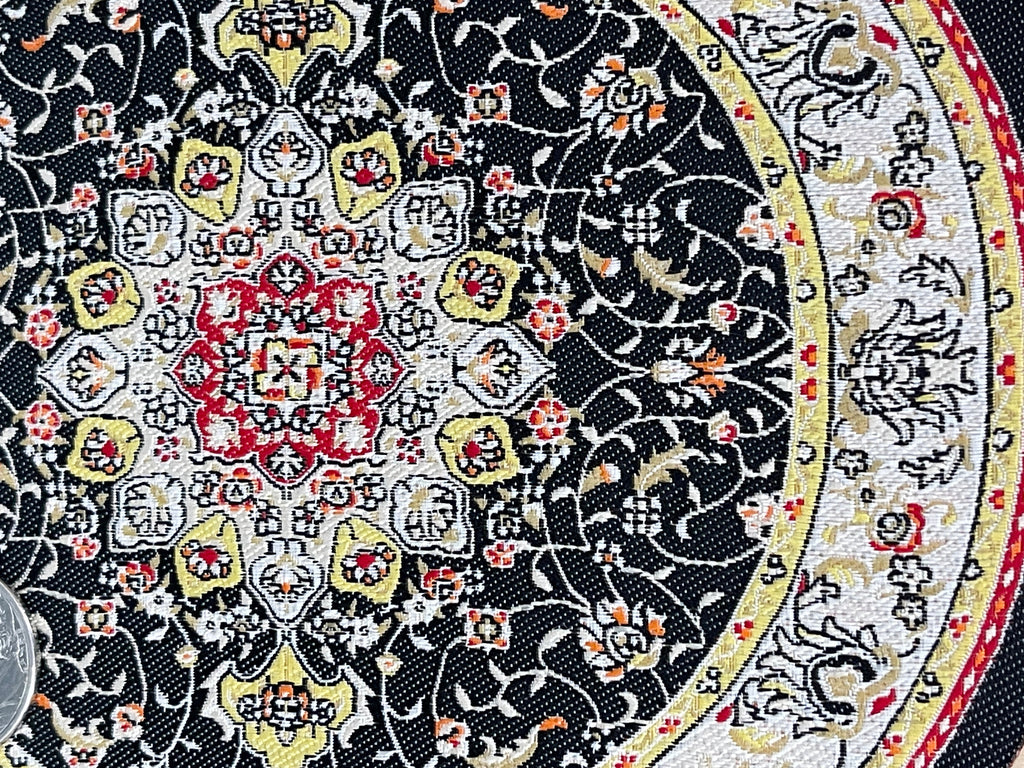 1:12 Scale Miniature Round Area Rug with Victorian Style Medallion, 6-1/2 inch dia., DIY Dollhouse Supply (black)