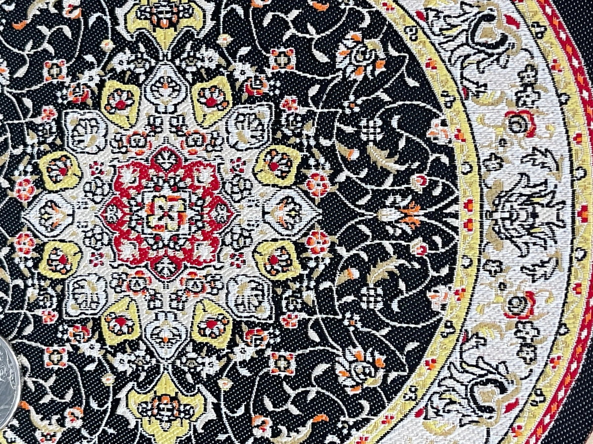 1:12 Scale Miniature Round Area Rug with Victorian Style Medallion, 6-1/2 inch dia., DIY Dollhouse Supply (black)