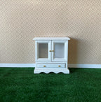 1:12 Scale Miniature Wood Display Cabinet Sideboard with Glass Doors and 2 Drawers, 3-1/8 inch tall, DIY Dollhouse Supply (white)