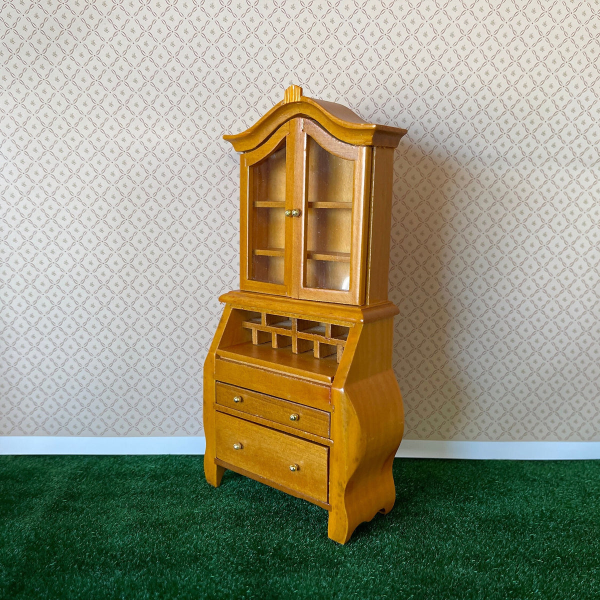 1:12 Scale Miniature Wood Secretary Desk, Glass Door Bookcase Top, 7-1/8 inch tall, DIY Dollhouse Supply