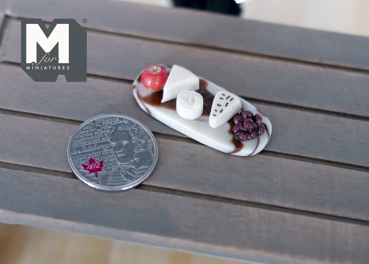 1:12 Scale Miniature French Cheese Platter with Grapes, Marble Style Board, 1-5/8 inch long, DIY Dollhouse Supply (fixed to the board)