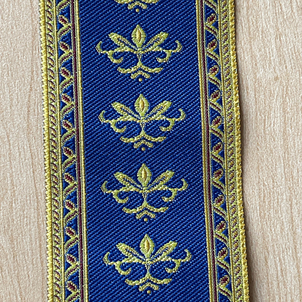 1:12 Scale Miniature Fabric Stair Runner, Fleur de Lis Pattern, 19-5/16 inch long, DIY Dollhouse Supply (blue and gold)