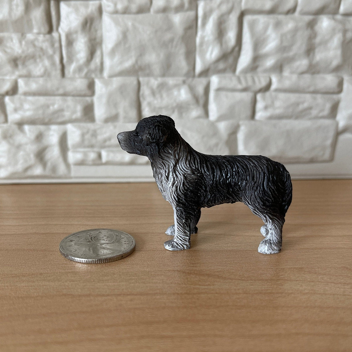 1:12 Scale Miniature Collie Dog Figurine, Standing, 1-9/16 inch tall, DIY Dollhouse Supply (black and white)