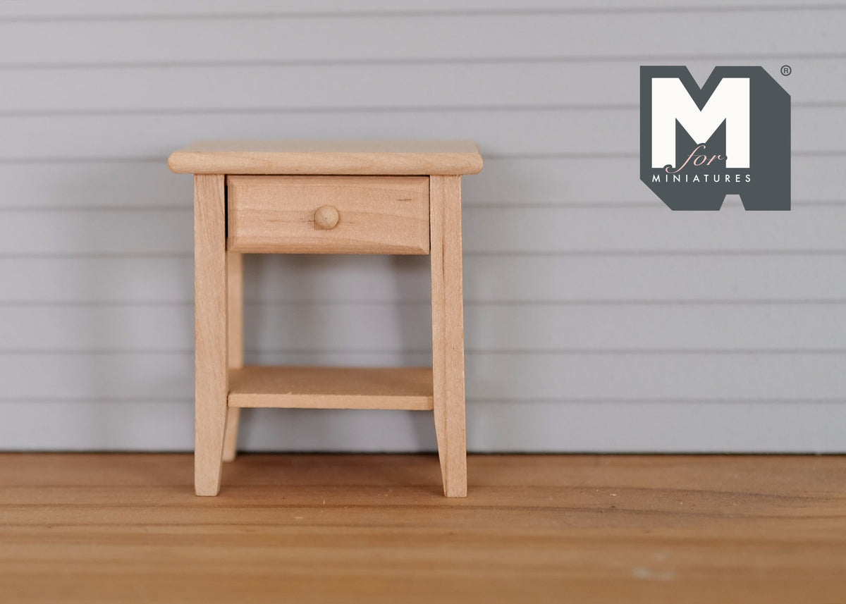 1:12 Dollhouse Supplies miniature unpainted bedroom nightstand with drawer - J043