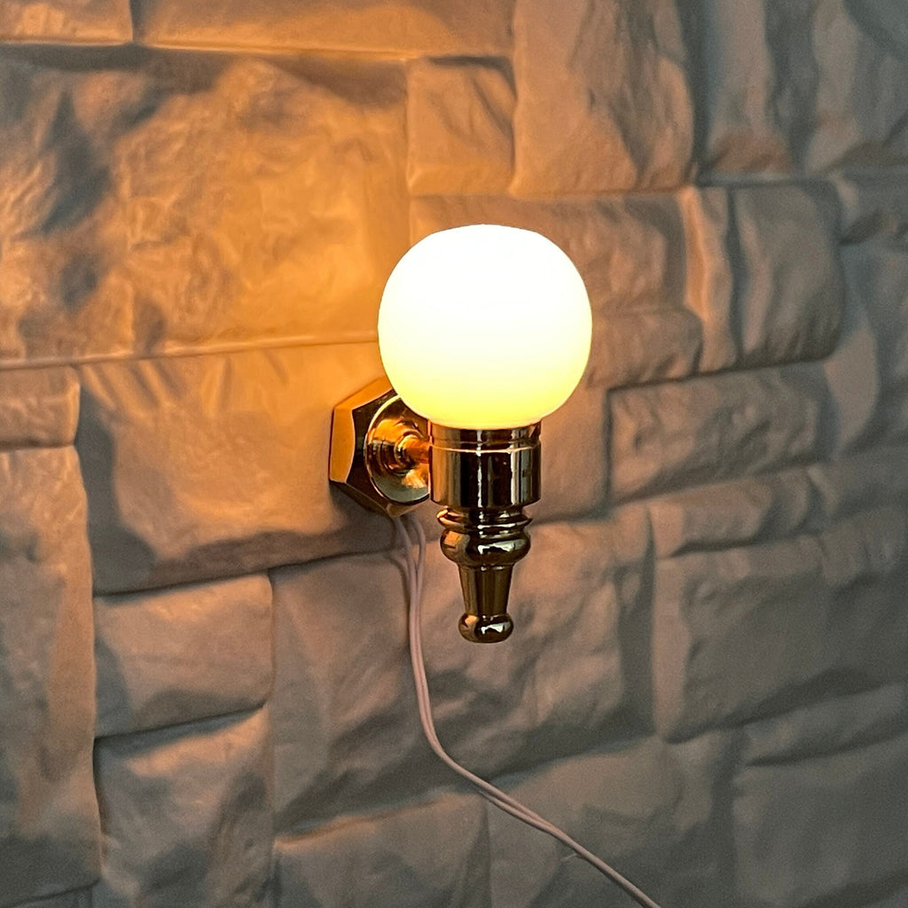 1:12 Miniature Wall Sconce , Globe Wall Lamp , Round Wall Lamp , Ball Wall Lamp LED 12v Plug Powered Dollhouse Light Fixture K046