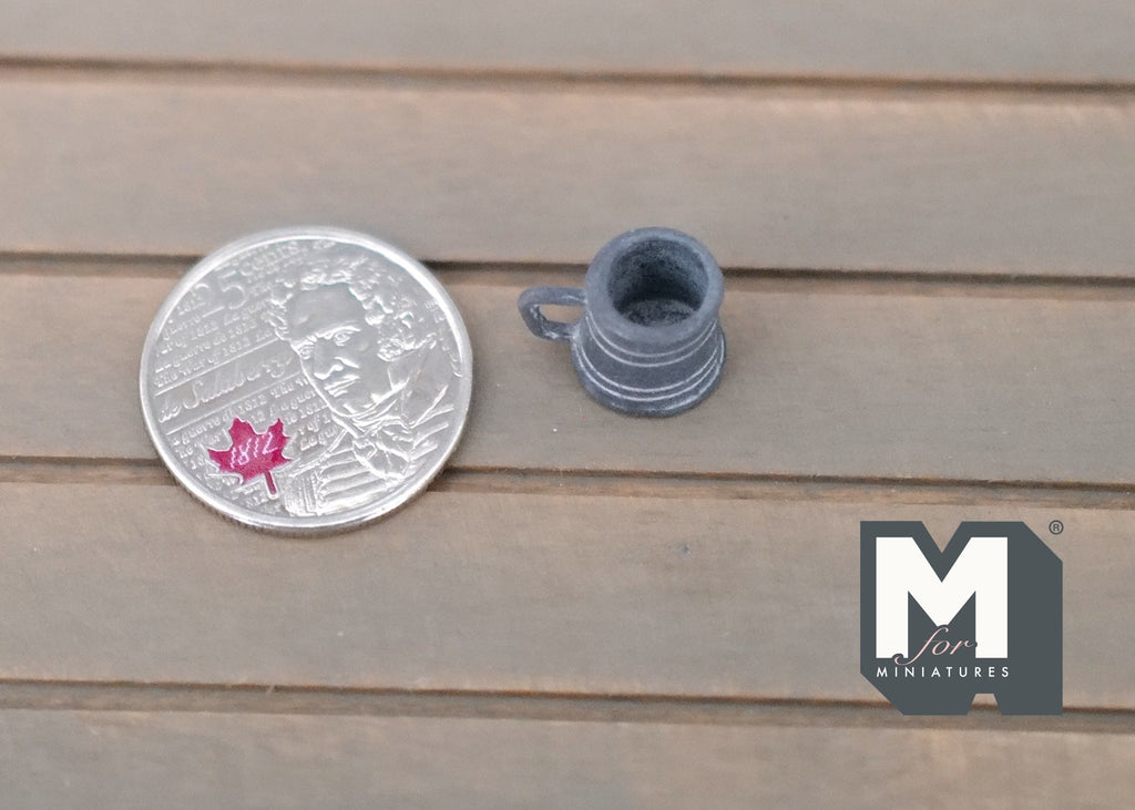 1:12 Scale Miniature Metal Tankard Mug with Handle, 3/8 inch tall, DIY Dollhouse Supply (pewter)