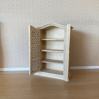 1:12 Unpainted Miniature Storage Cabinet with Crosshatch Doors, Dollhouse Wood Display Cabinet with 4 Shelves I028