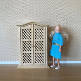 1:12 Unpainted Miniature Storage Cabinet with Crosshatch Doors, Dollhouse Wood Display Cabinet with 4 Shelves I028