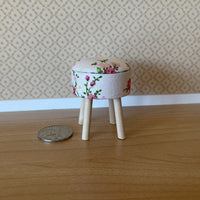 1:12 Miniature Vanity Round Stool , Dollhouse Furniture Wooden Stool with Fabric Seat Cover D010