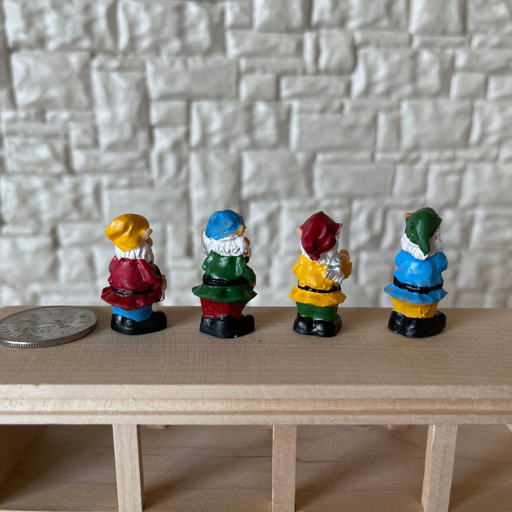 1:12 Scale Miniature Garden Gnome Figurines, Pointy Hats, Set of 4, 1-3/16 inch tall, DIY Dollhouse Supply