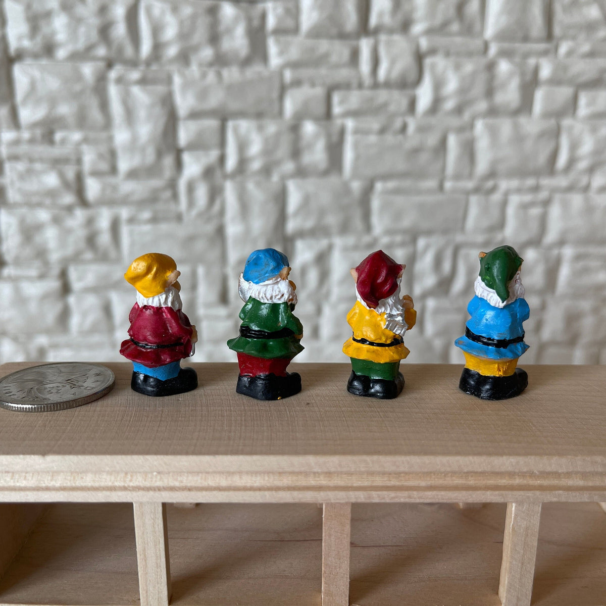 1:12 Scale Miniature Garden Gnome Figurines, Pointy Hats, Set of 4, 1-3/16 inch tall, DIY Dollhouse Supply