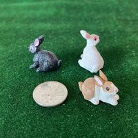 1:12 Miniature Bunnies Set of 3 , Miniature Rabbits , Miniature Hare , White Bunny , Black Bunny , Brown Bunny - (style B) - C053