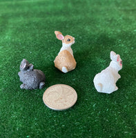 1:12 Miniature Bunnies Set of 3 , Miniature Rabbits , Miniature Hare , White Bunny , Black Bunny , Brown Bunny - (style C) - C053