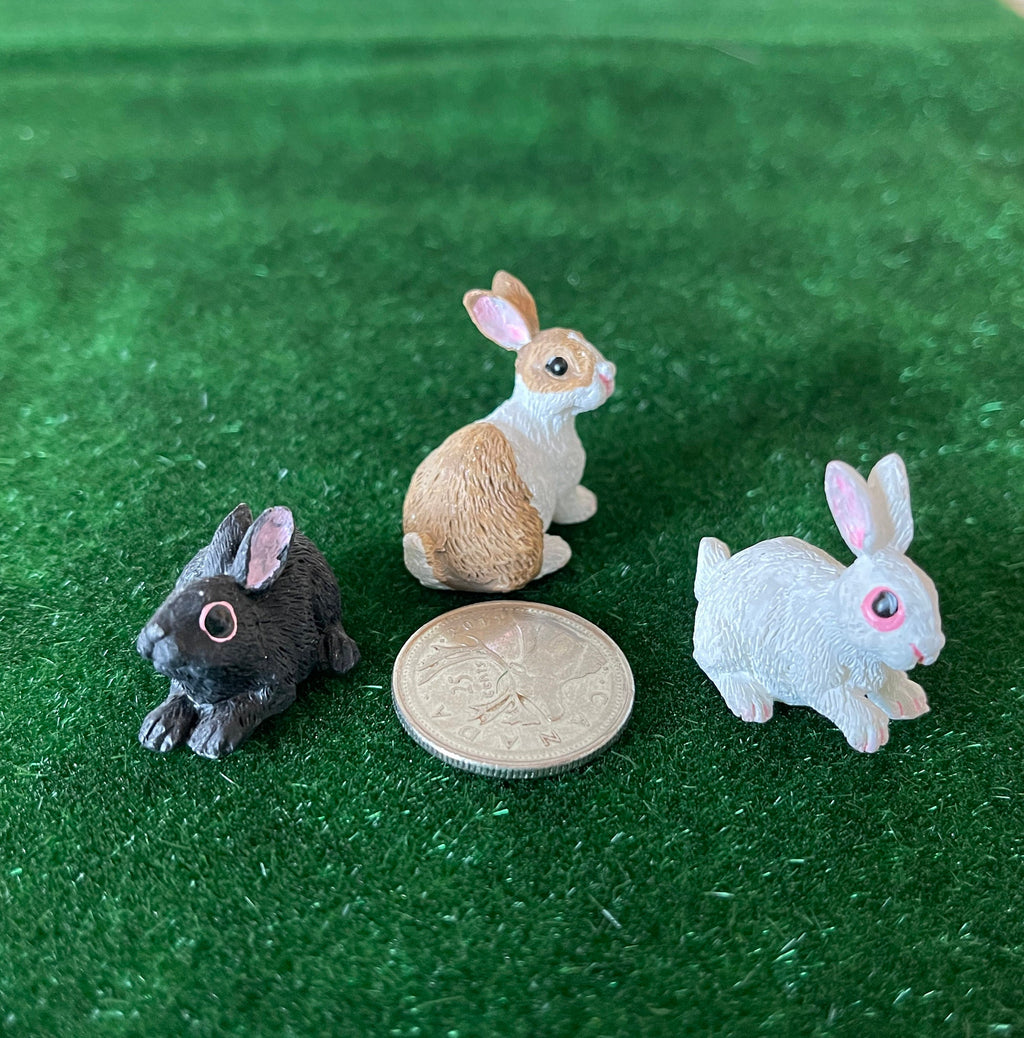 1:12 Scale Miniature Bunny Rabbit Figures, Set of 3, 1 inch long, DIY Dollhouse Supply (style C)