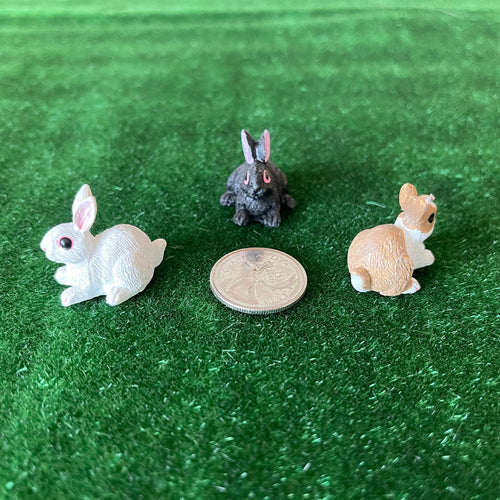 1:12 Scale Miniature Bunny Rabbit Figures, Set of 3, 1 inch long, DIY Dollhouse Supply (style D)