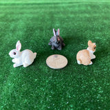 1:12 Miniature Bunnies Set of 3 , Miniature Rabbits , Miniature Hare , White Bunny , Black Bunny , Brown Bunny - (style D) - C053