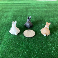 1:12 Miniature Bunnies Set of 3 , Miniature Rabbits , Miniature Hare , White Bunny , Black Bunny , Brown Bunny - (style D) - C053