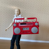 Miniature Portable Cassette Player and Radio with Cassette Tape, Portable Tape Player 1:12 Scale (Made with plastic) (red) - E099