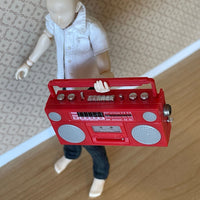 Miniature Portable Cassette Player and Radio with Cassette Tape, Portable Tape Player 1:12 Scale (Made with plastic) (red) - E099