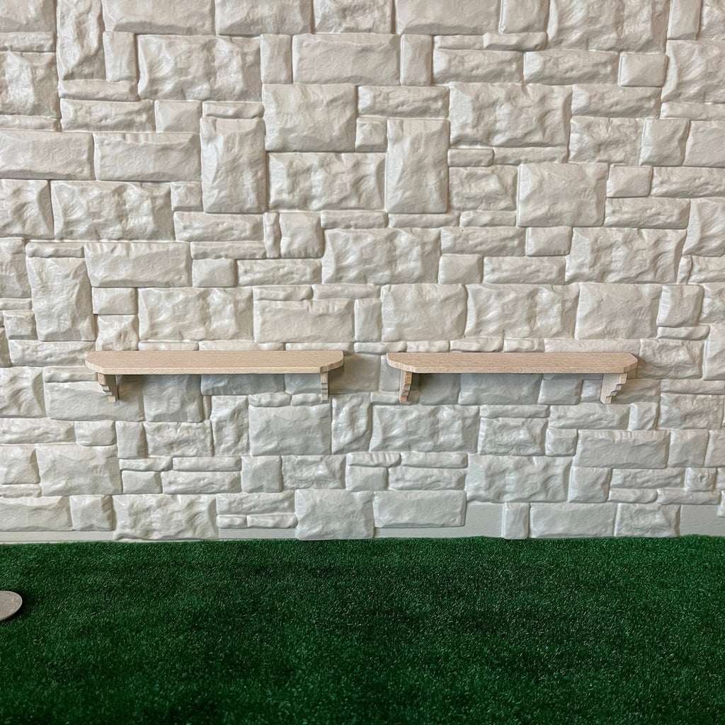 1:12 Scale Miniature Unpainted Wood Wall Shelf with Stepped Brackets, Set of 2, 4-5/16 inch long, DIY Dollhouse Supply