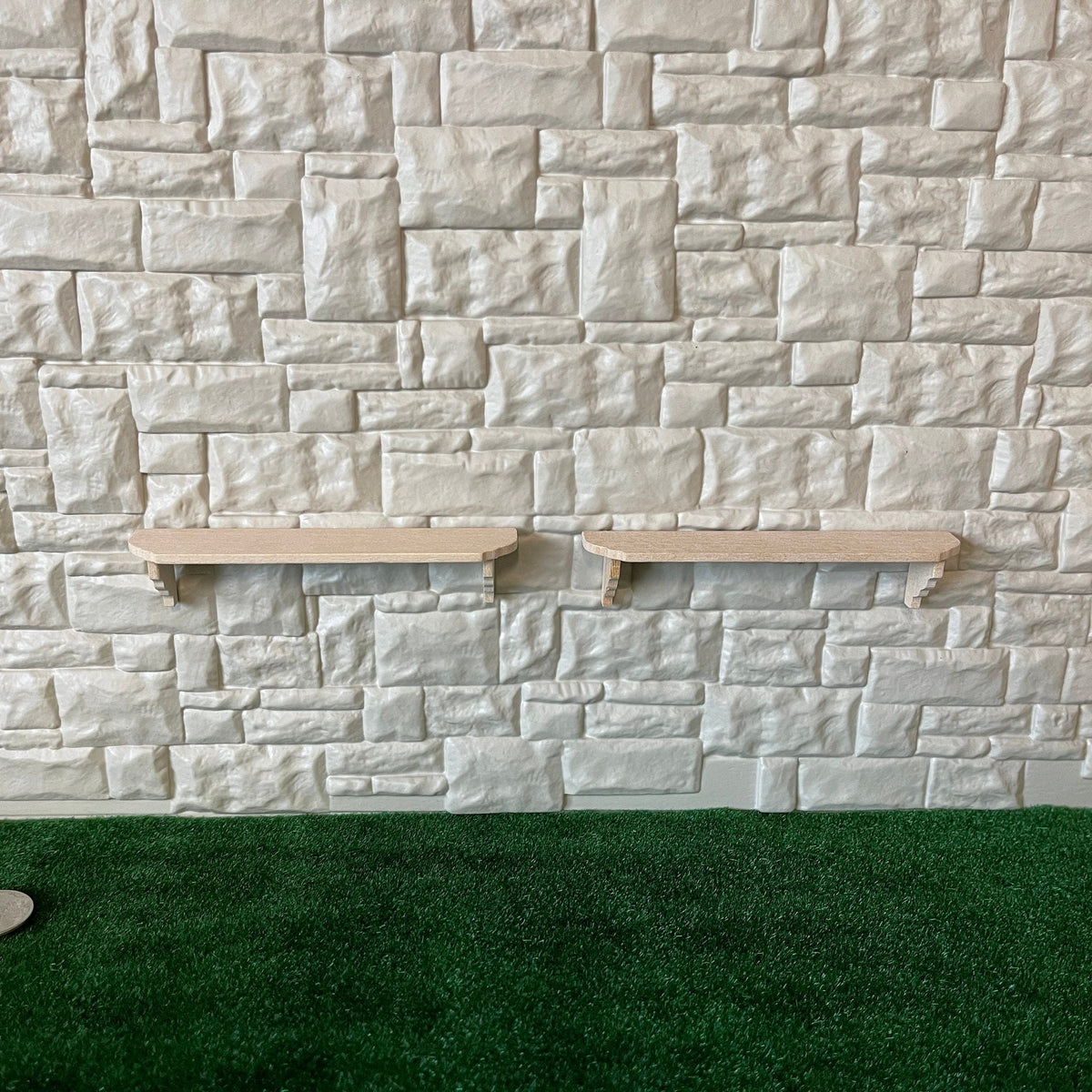 1:12 Scale Miniature Unpainted Wood Wall Shelf with Stepped Brackets, Set of 2, 4-5/16 inch long, DIY Dollhouse Supply