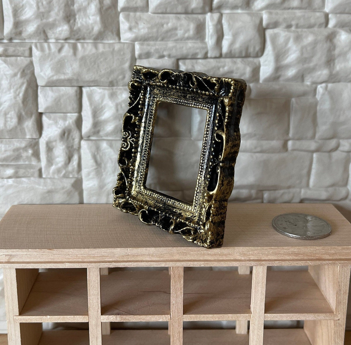 1:12 Scale Miniature Ornate Rectangular Picture Frame, 2-1/2 inch tall, DIY Dollhouse Supply (black and gold)