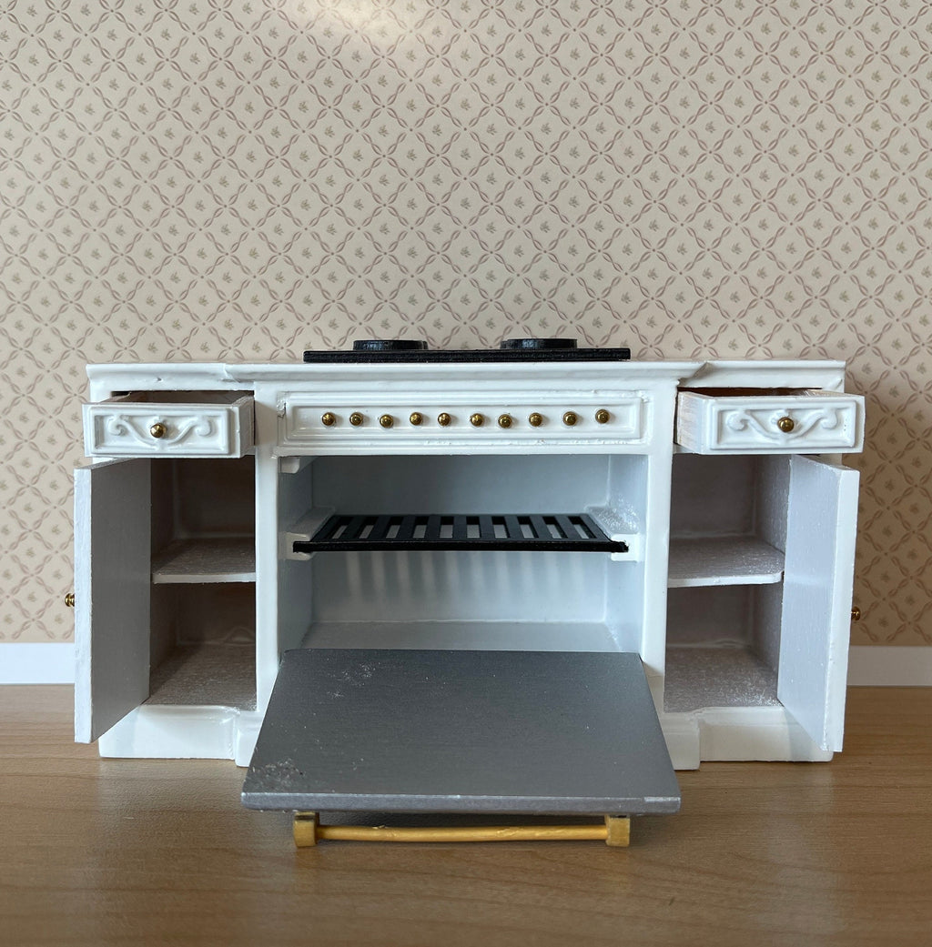 1:12 Scale Miniature Kitchen Range with Oven, Cooktop and Storage Cupboards, 5-9/16 inch long, DIY Dollhouse Supply (white)