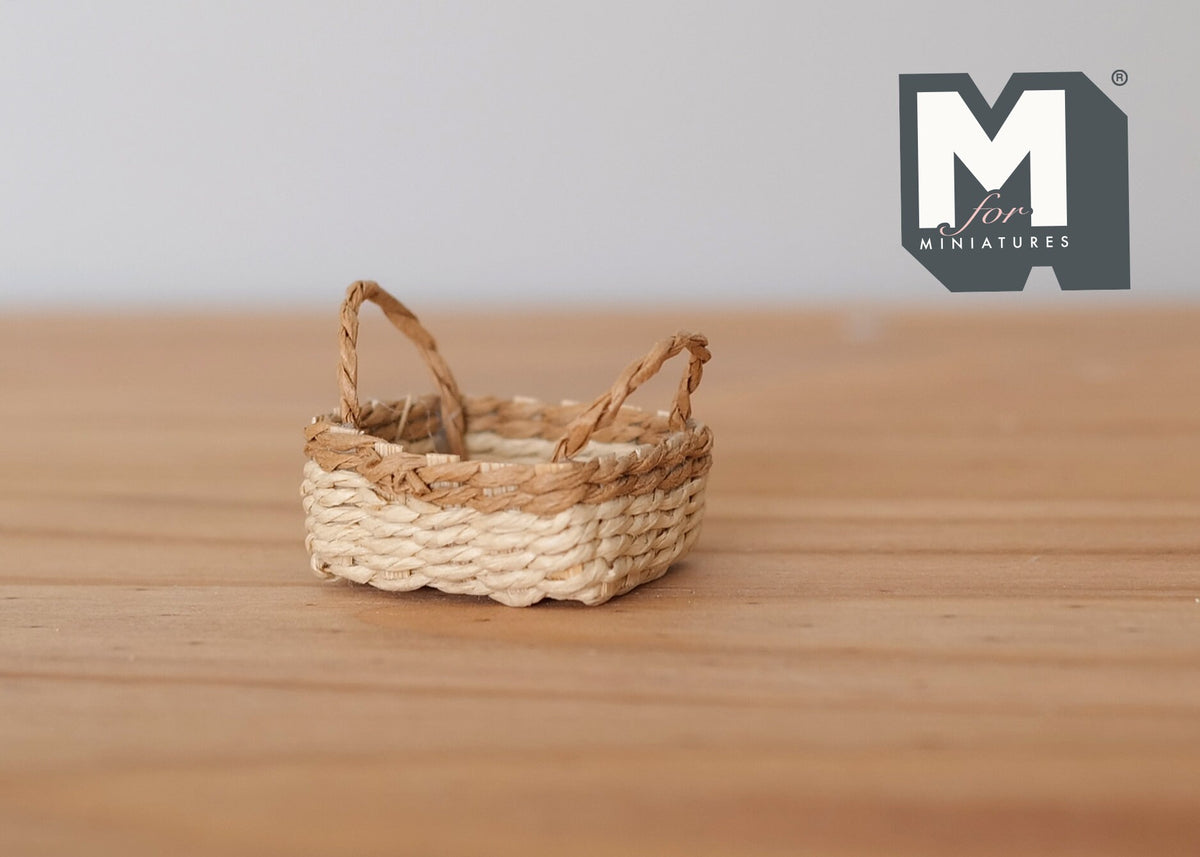 1:12 Scale Miniature Rectangular Rope Basket with 2 Handles, 1-3/8 inch long, DIY Dollhouse Supply