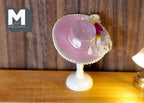 1:12 Scale Miniature Boater Hat with Hat Stand, Lace and Flower Trim, 2-3/8 inch tall, DIY Dollhouse Supply (fixed) (pink)