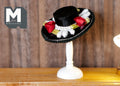 1:12 Scale Miniature Boater Hat with Hat Stand, Band and Flower Trim, 2-3/8 inch tall, DIY Dollhouse Supply (fixed) (black)