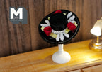 Miniature de chapeau canot à l’échelle 1:12 avec support, ruban et bordure fleurie, hauteur de 2-3/8 pouces, accessoire de maison de poupée à monter soi-même (fixe) (noir)