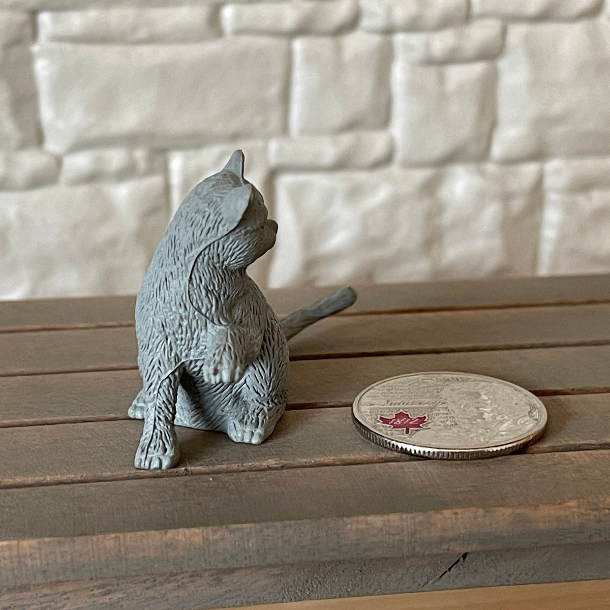 1:12 Scale Miniature Gray Tabby Cat, Sitting, Giving Paw, 1-3/8 inch tall, DIY Dollhouse Supply