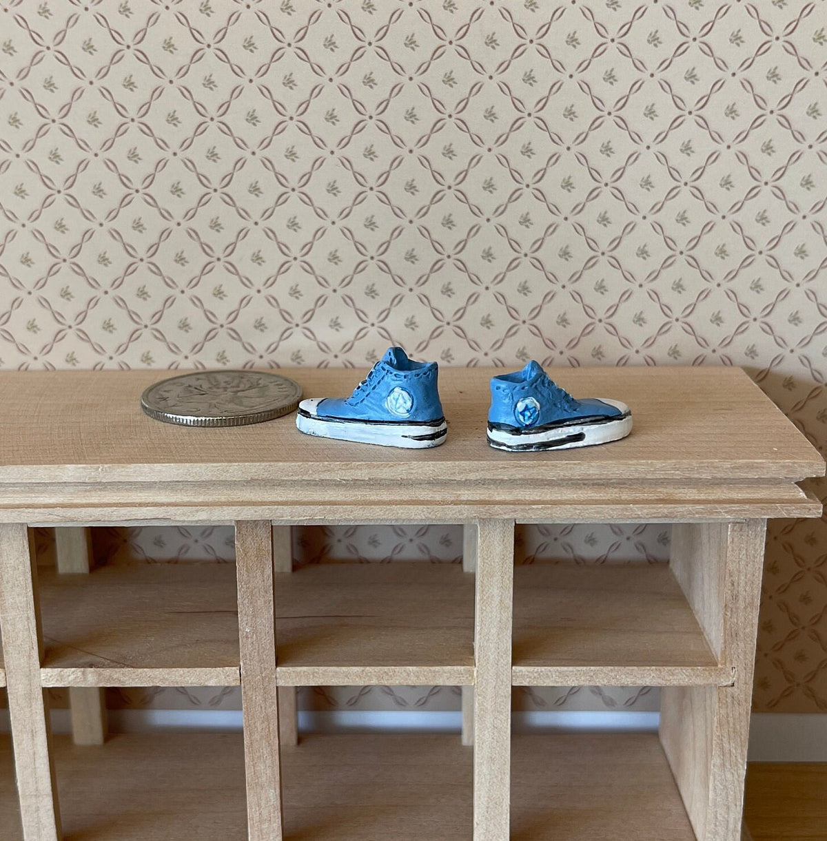 1:12 Scale Miniature Sneakers, 1 Pair, 7/8 inch long, DIY Dollhouse Supply (blue)