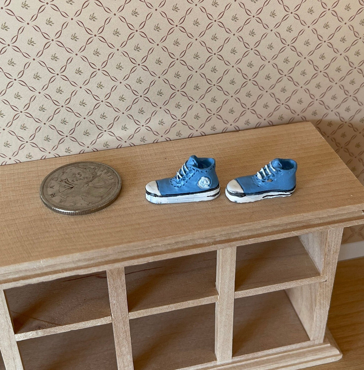 1:12 Scale Miniature Sneakers, 1 Pair, 7/8 inch long, DIY Dollhouse Supply (blue)