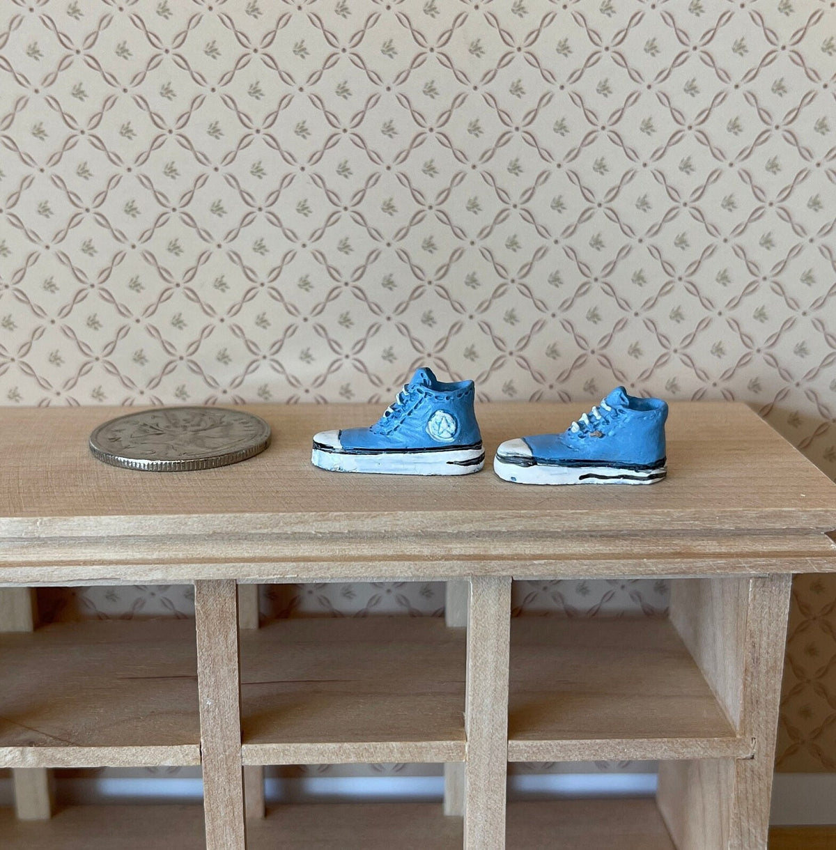 1:12 Scale Miniature Sneakers, 1 Pair, 7/8 inch long, DIY Dollhouse Supply (blue)