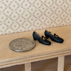 1:12 Scale Miniature Women's Buckled Loafers, 1 Pair, 13/16 inch long, DIY Dollhouse Supply (black)