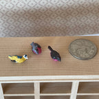 1:12 Scale Miniature Small Birds, Assorted Colors, Set of 3, 3/4 inch long, DIY Dollhouse Supply