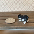 1:12 Scale Miniature Crouching Cat, Stalking, 1-1/8 inch long, DIY Dollhouse Supply (black and white) (style C)