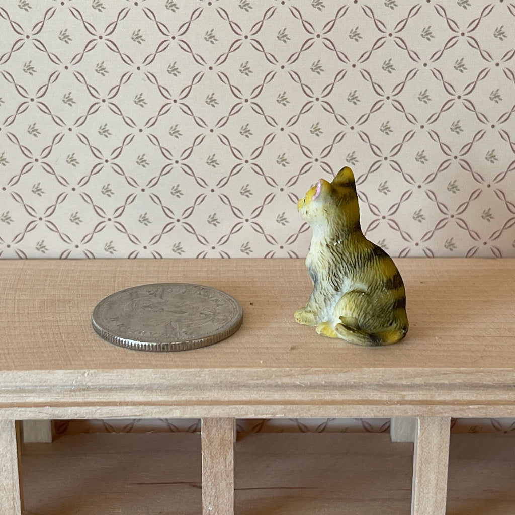 1:12 Scale Miniature Sitting Tabby Cat, 1 inch tall, DIY Dollhouse Supply (tan) (style B)