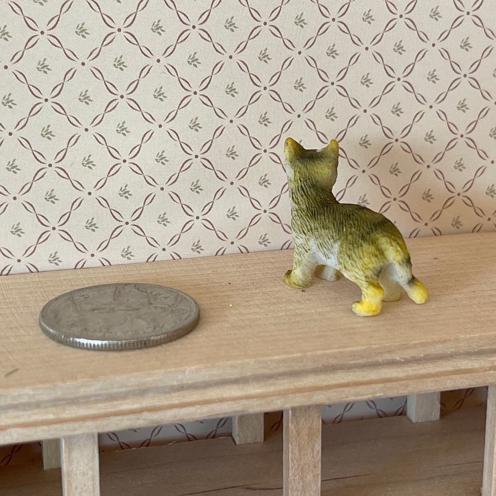 1:12 Scale Miniature Standing Tabby Cat, 1-1/8 inch long, DIY Dollhouse Supply (tan) (style E)