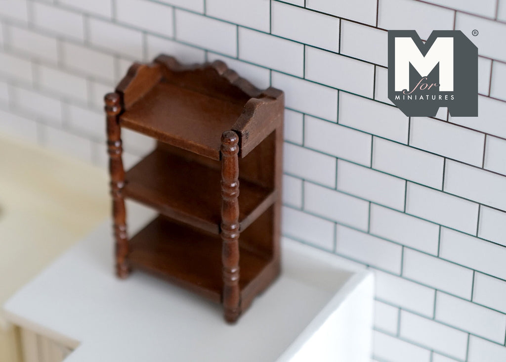 1:12 Scale Miniature Wood Kitchen Spice Shelf, 3 Tiers, 2-5/16 inch tall, DIY Dollhouse Supply (walnut)