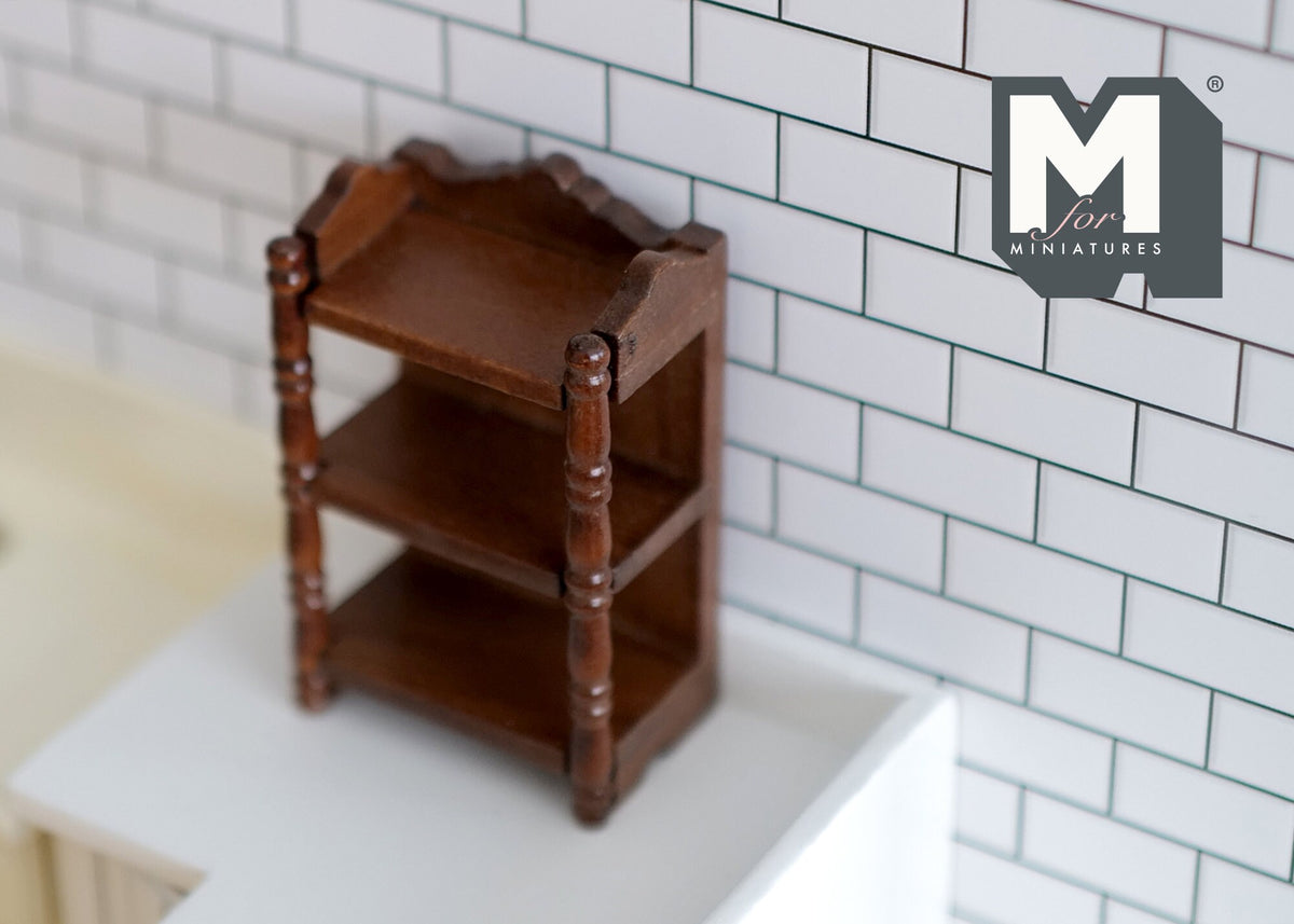 1:12 Scale Miniature Wood Kitchen Spice Shelf, 3 Tiers, 2-5/16 inch tall, DIY Dollhouse Supply (walnut)